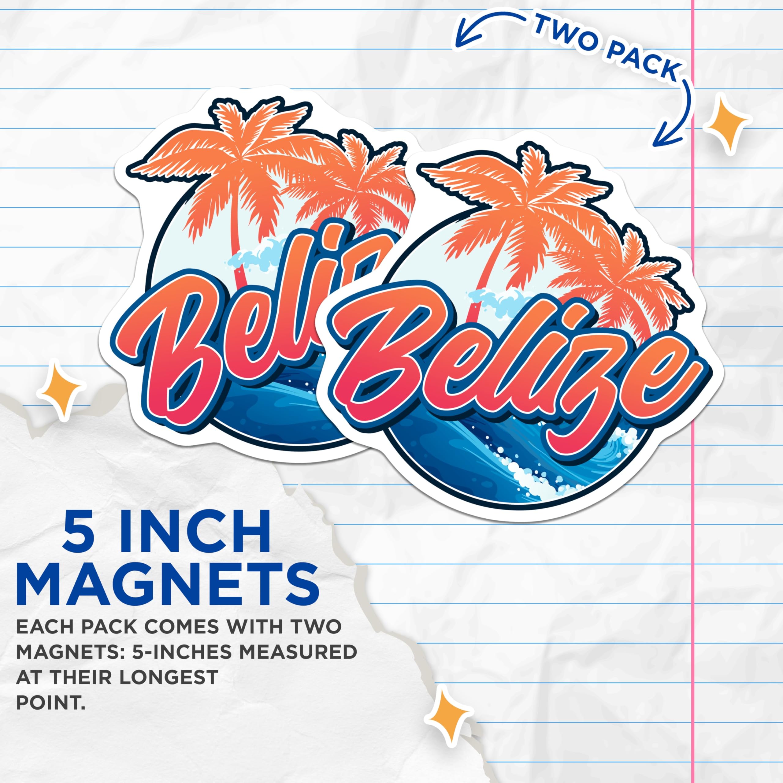 (2 Pack) Belize Magnets - Tropical Beach Vibes - Vacation Souvenir - 5" On Longest Side - Premium Magnet - for Cars, Refrigerators, Toolboxes, Lockers - Made in USA - MAG18708