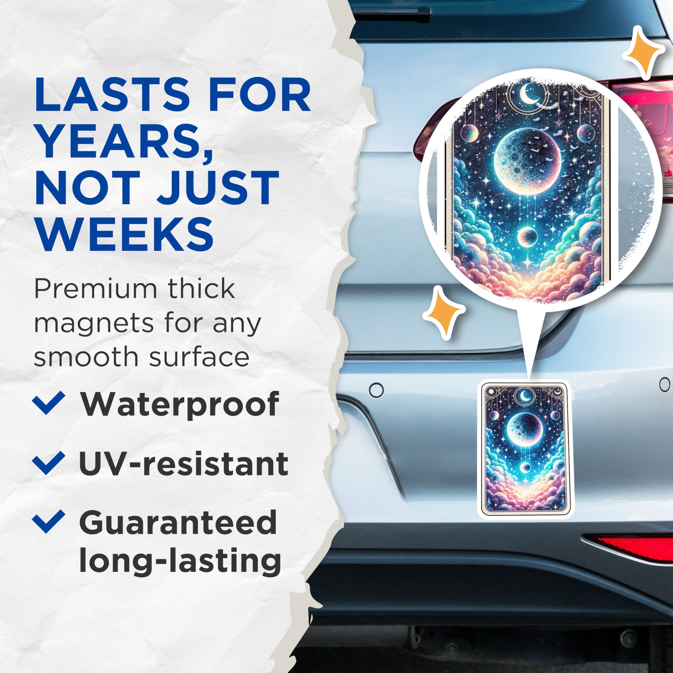 (2 Pack) Cosmic Moon Magnets - Starry Night Sky Decor - Celestial Fantasy Art - 5 Inches On Longest Side - Thick Durable Magnet - Made in USA - MAG22276