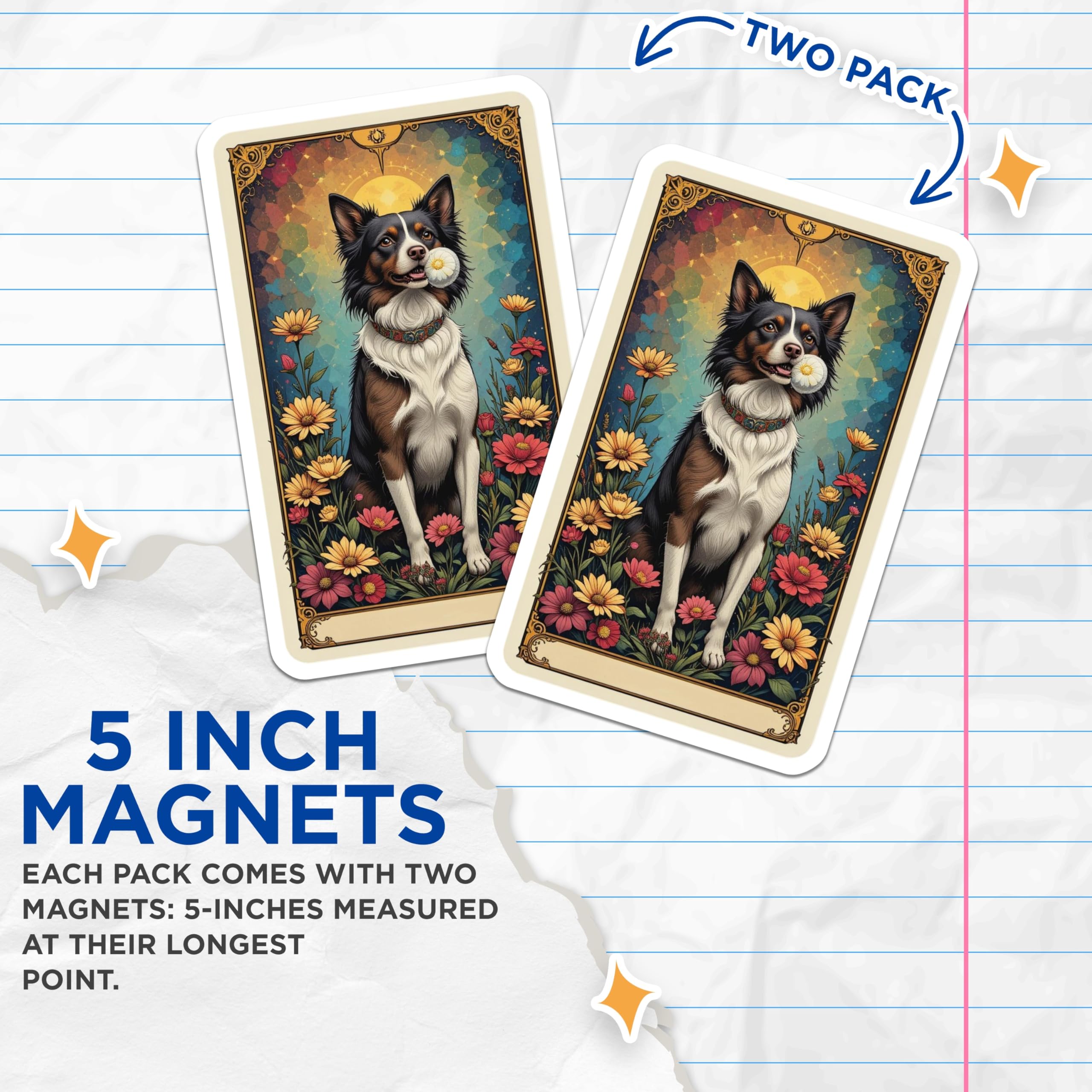 (2 Pack) Border Collie Magnets - Floral Dog Art - Stained Glass Pet Lover Refrigerator Decor - 5 Inches On Longest Side - Thick Durable Magnet - Made in USA - MAG21014