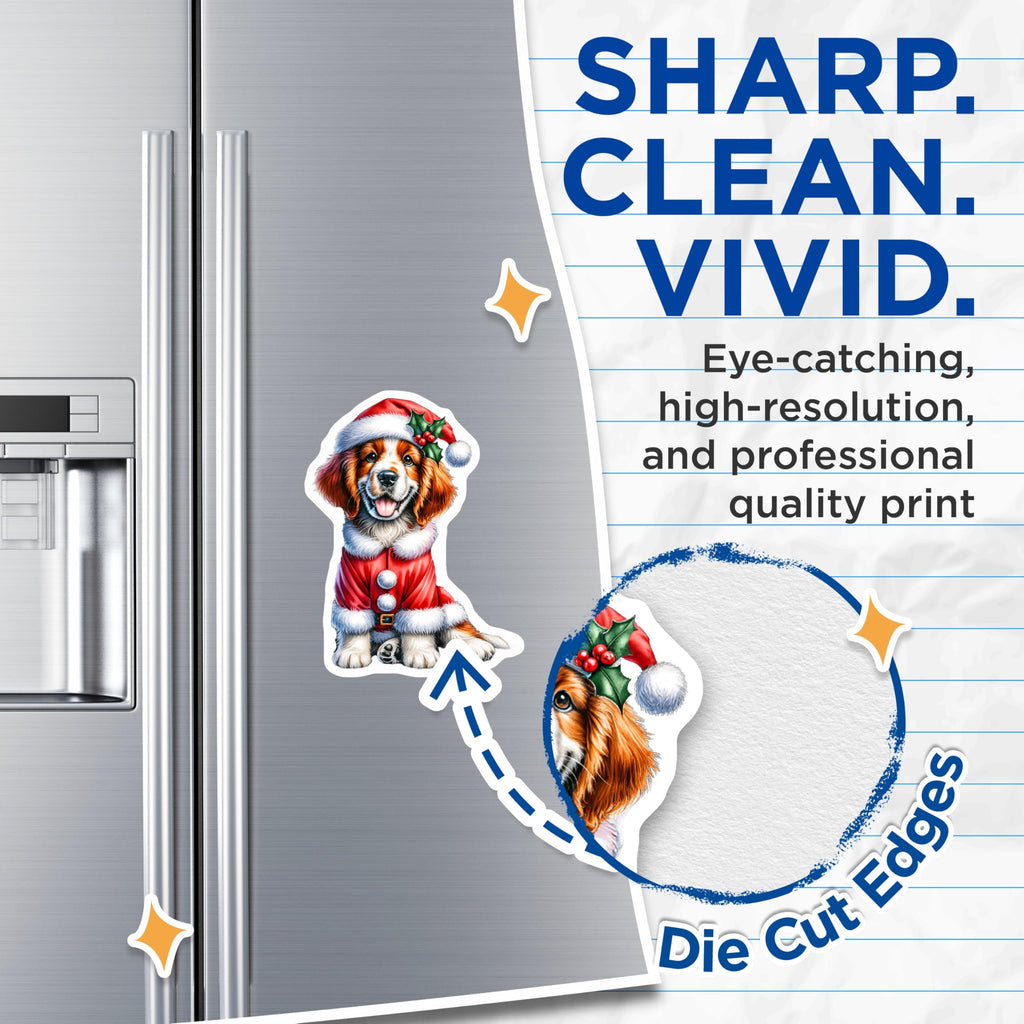(2 Pack) Santa Dog Magnets - Christmas Puppy Decor - Festive Cavalier Spaniel Pet Art - 5 Inches On Longest Side - Thick Durable Magnet - Made in USA - MAG23267