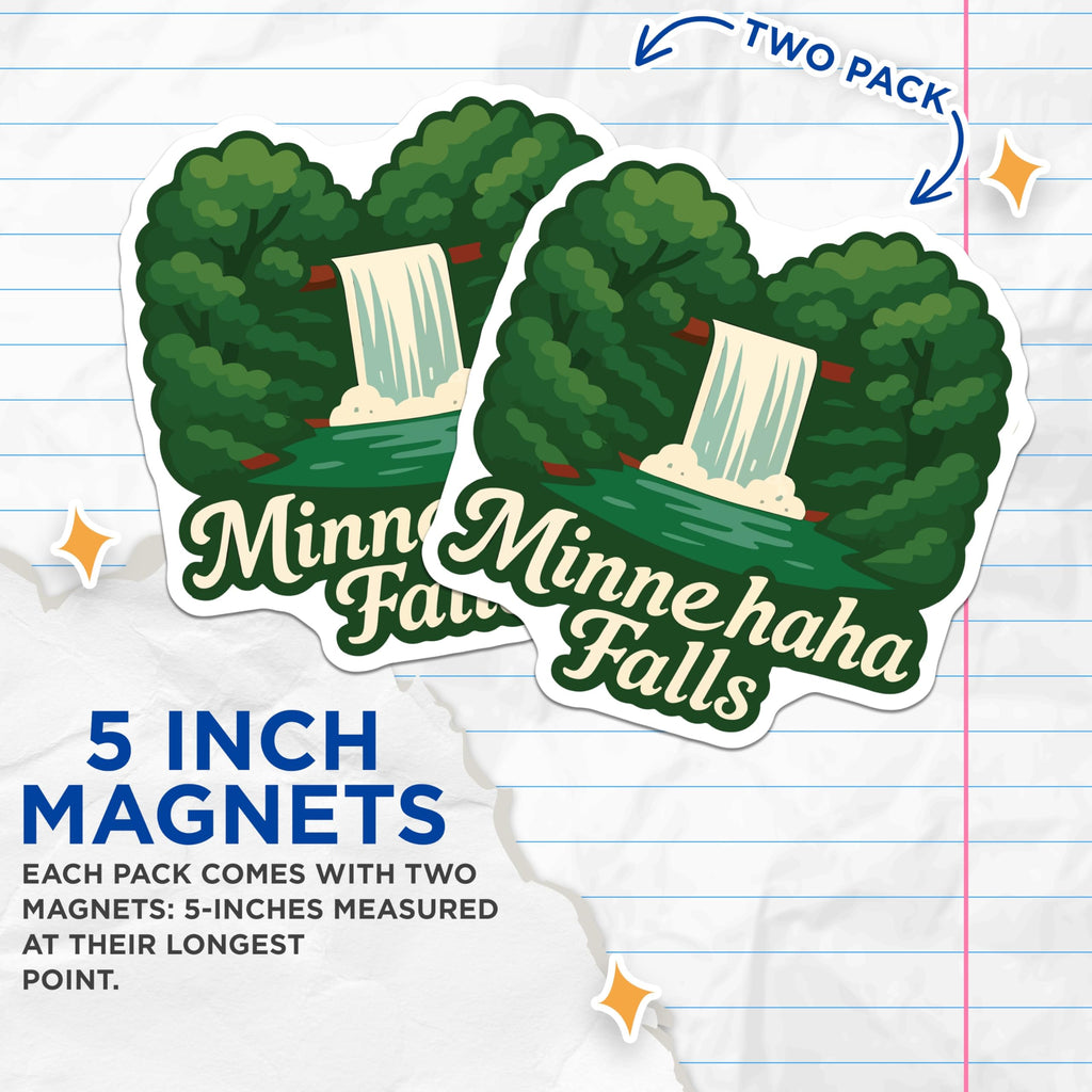 (2 Pack) Minnehaha Falls Magnets - Minnesota Landmark Decor - Scenic Waterfall Art - Minneapolis Nature Tourism Souvenir - 5 Inches On Longest Side - Thick Durable Magnet - Made in USA - MAG19771