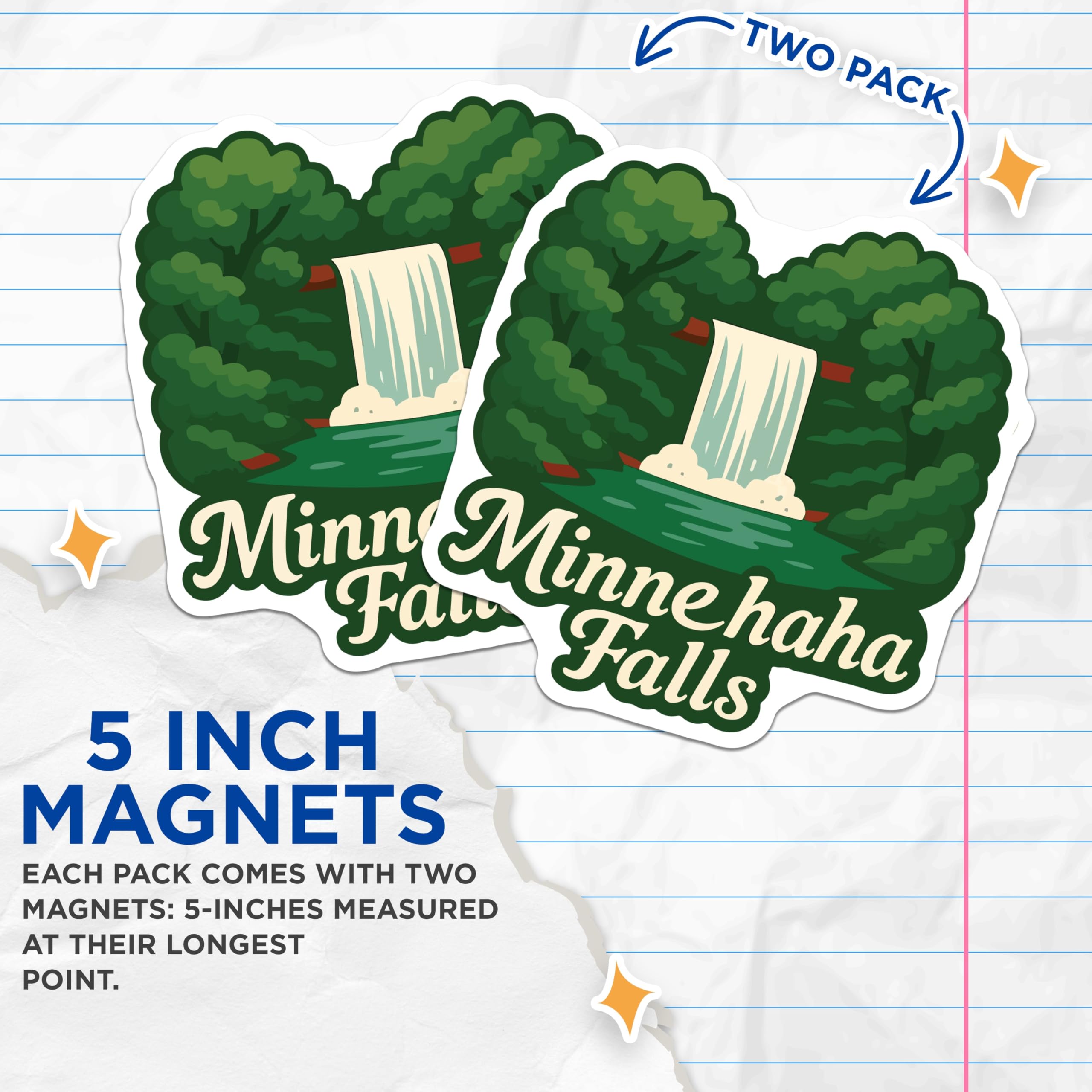 (2 Pack) Minnehaha Falls Magnets - Minnesota Landmark Decor - Scenic Waterfall Art - Minneapolis Nature Tourism Souvenir - 5 Inches On Longest Side - Thick Durable Magnet - Made in USA - MAG19771