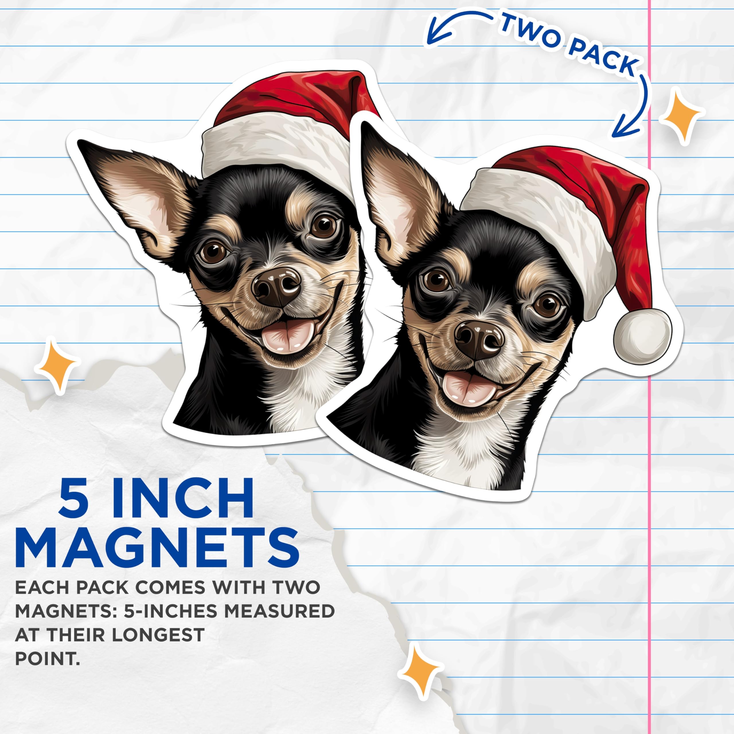 (2 Pack) Chihuahua Magnets - Christmas Dog Holiday Decor - Festive Pet Fridge Accessory - 5 Inches On Longest Side - Thick Durable Magnet - Made in USA - MAG23258