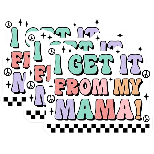 (3 Pack) I Get It from My Mama Decals - Retro Mom - Groovy Mama Decals - Motherhood Stickers - 3 Inches On Longest Side - Easy Peel & Apply - Made in USA - 3MCS6945