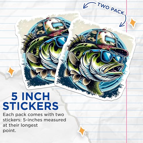 (2 Pack) Fish Wearing Sunglasses Stickers - 5" On Longest Side - Sticks to Smooth Flat Surfaces - Made in USA - BMCS8594 - BMCS8594