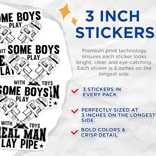 (3 Pack) Plumber Decals - Real Man - Pipe Layer - Hard Working - Wrench - Tools Decal - 3 Inches On Longest Side - Easy Peel & Apply - Made in USA - 3MCS4026