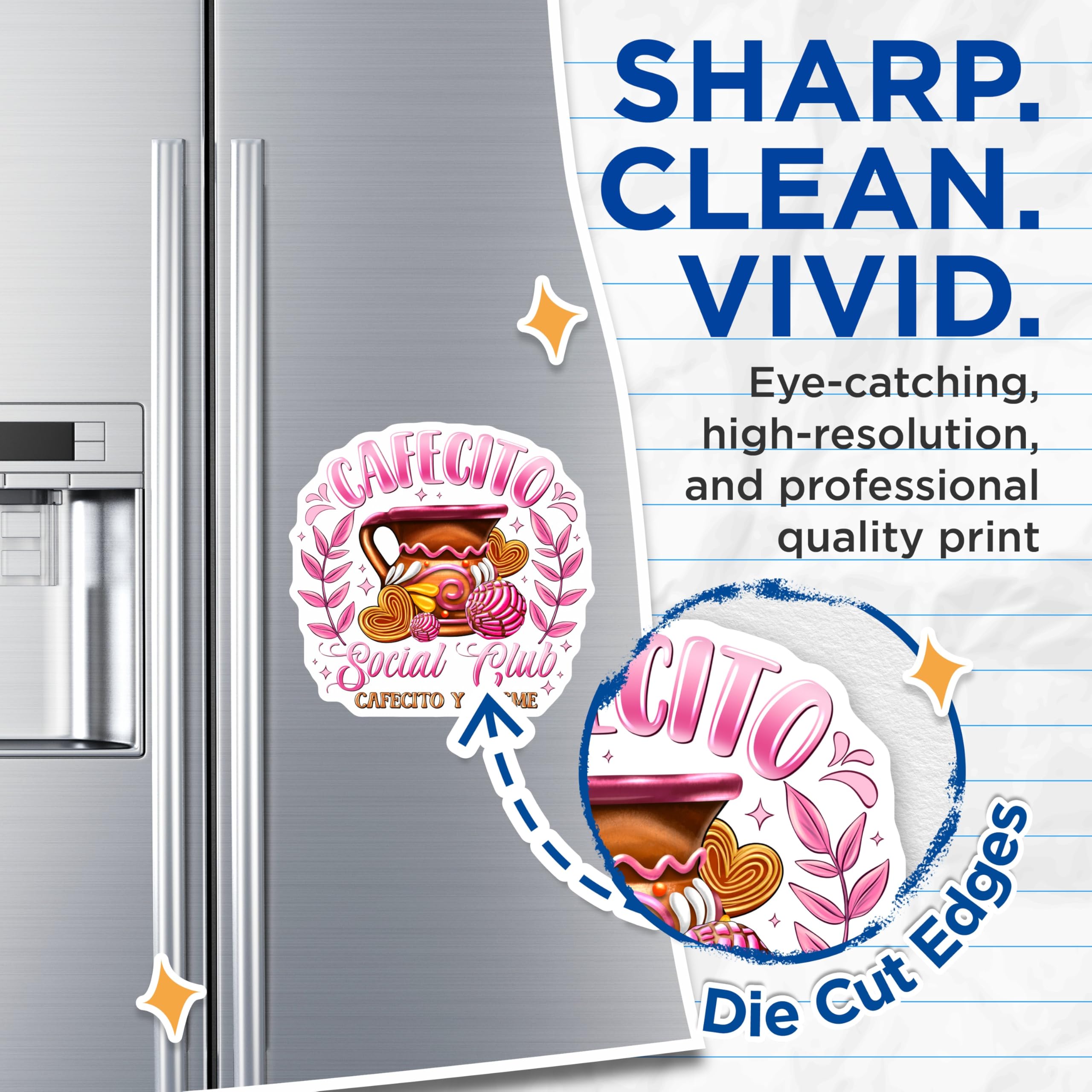 (2 Pack) Cafecito Social Club Magnets - Latina Kitchen Decor - Concha Pan Dulce Art - Chisme Cafe Accessories - 5 Inches On Longest Side - Thick Durable Magnet - Made in USA - MAG26775