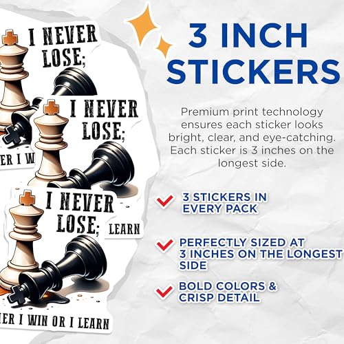 (3 Pack) Chess Decals - Motivational Quote Decal - Chess Piece Decal - 3 Inches On Longest Side - Easy Peel & Apply - Made in USA - 3MCS1972
