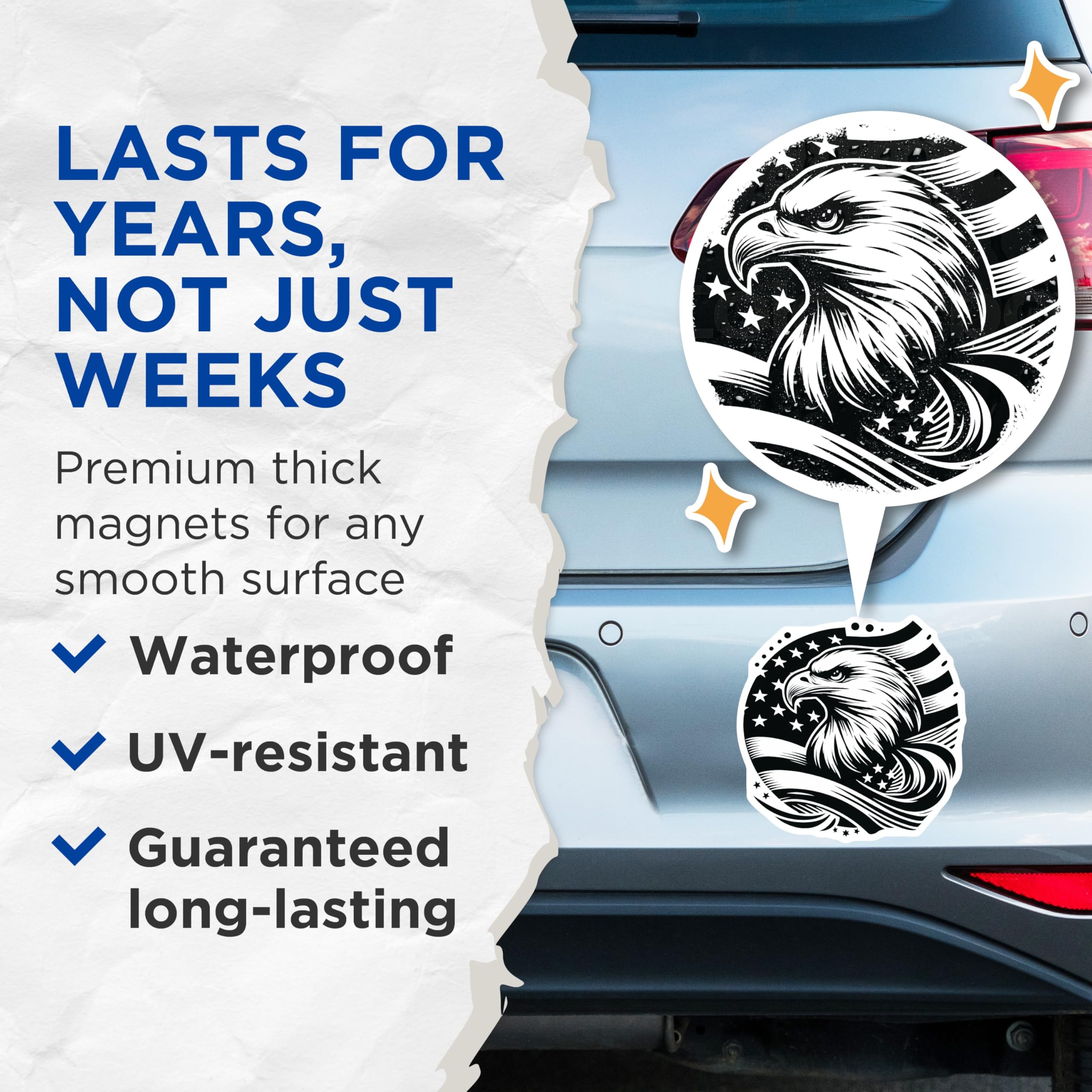 (2 Pack) American Eagle Magnets - USA Flag Art - Patriotic Decor - 5" On Longest Side - Premium Magnet - for Cars, Refrigerators, Toolboxes, Lockers - Made in USA - MAG16859