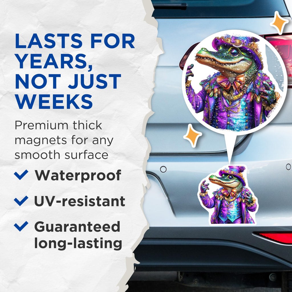 (2 Pack) Alligator Magnets - Mardi Gras Decor - Funny Animal Magnets - 5" On Longest Side - Premium Magnet - for Cars, Refrigerators, Toolboxes, Lockers - Made in USA - MAG14451