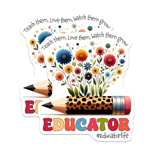 (2 Pack) Educator Stickers - Teach Them Love Them Watch Them Grow - Teacher Appreciation - Floral Pencil Design - 5" On Longest Side - Sticks to Smooth Flat Surfaces - Made in USA - BMCS8040