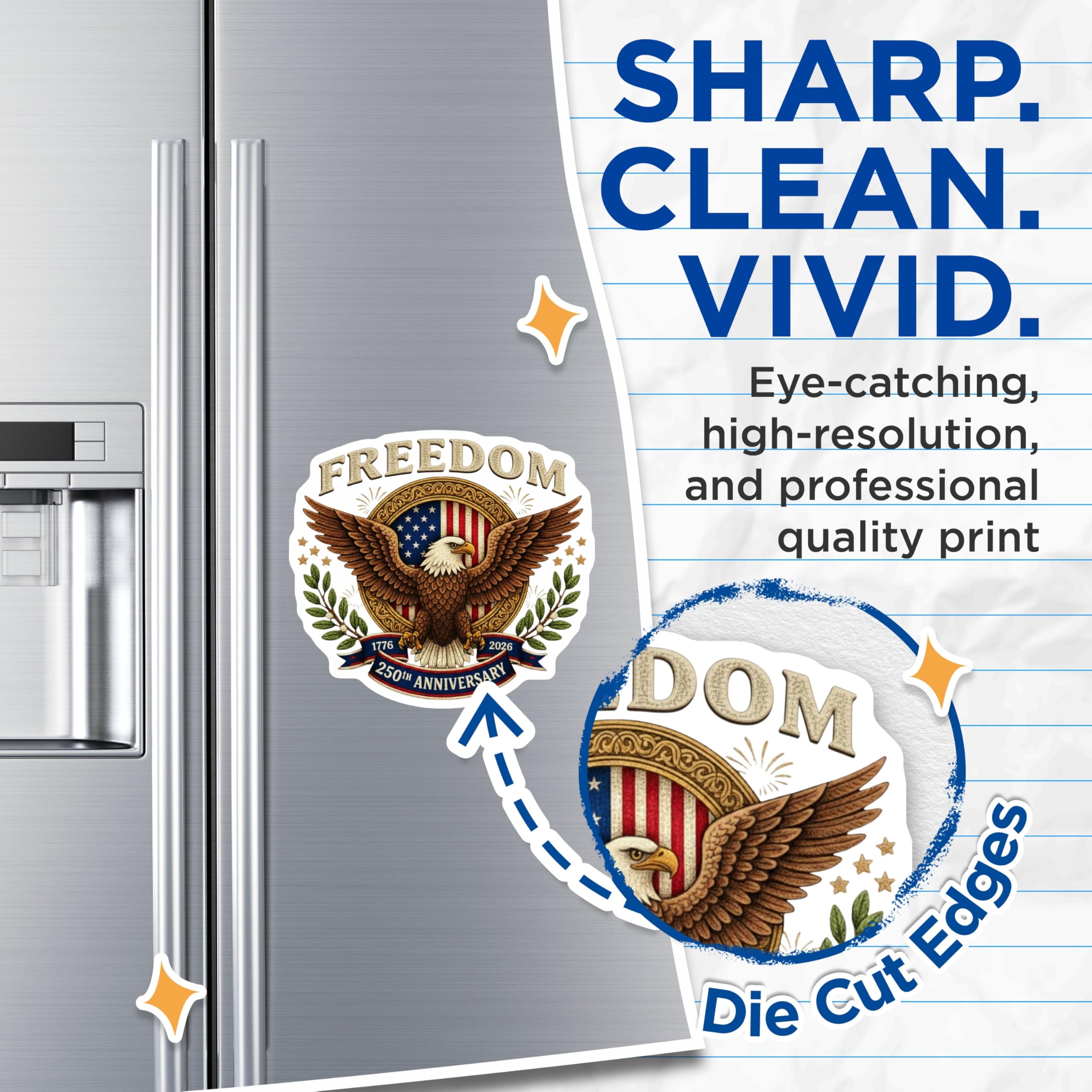 (2 Pack) Patriotic Eagle Magnets - American Freedom Decor - USA 250th Anniversary 1776-2026 Commemorative - 5 Inches On Longest Side - Thick Durable Magnet - Made in USA - MAG27376