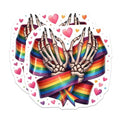 (2 Pack) Skeleton Hands Rainbow Stickers - Pride Stickers - Love Stickers - 5" On Longest Side - Sticks to Smooth Flat Surfaces - Made in USA - BMCS6712
