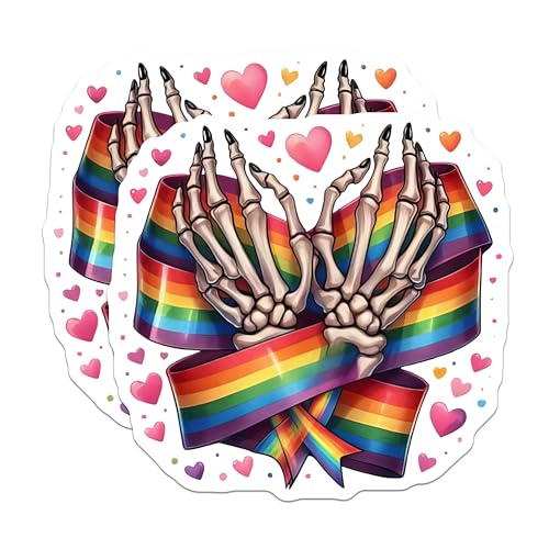 (2 Pack) Skeleton Hands Rainbow Stickers - Pride Stickers - Love Stickers - 5" On Longest Side - Sticks to Smooth Flat Surfaces - Made in USA - BMCS6712