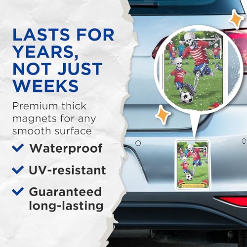 (2 Pack) Skeleton Soccer Players Magnets - Goalkeeper Magnet - Fun Skeleton Art Magnet - 5" On Longest Side - for Cars, Fridges, Toolboxes - Made in USA - MAG4462