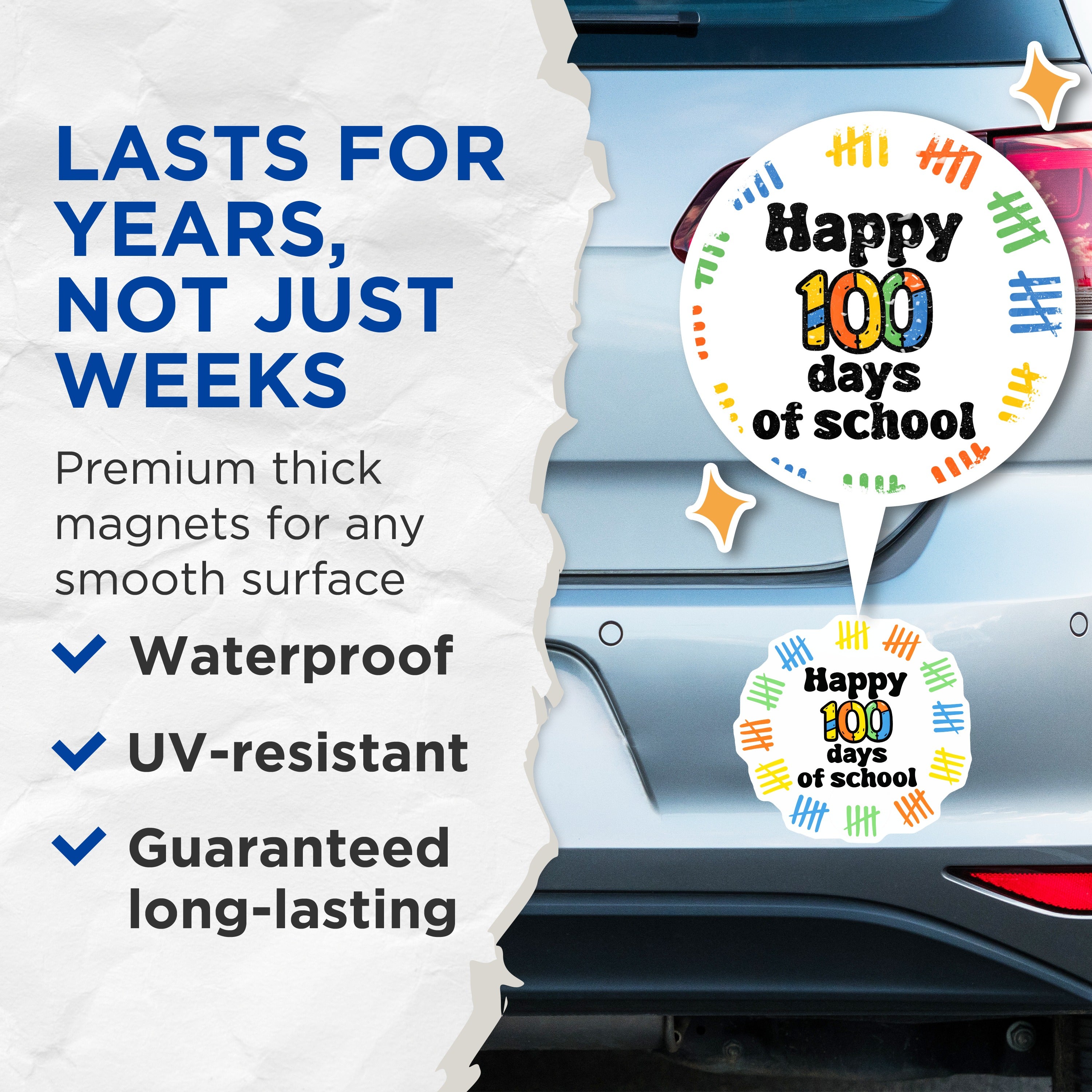 (2 Pack) 100 Days of School Magnets - Teacher Appreciation Decor - Classroom Milestone Display - 5 Inches On Longest Side - Thick Durable Magnet - Made in USA - MAG36704
