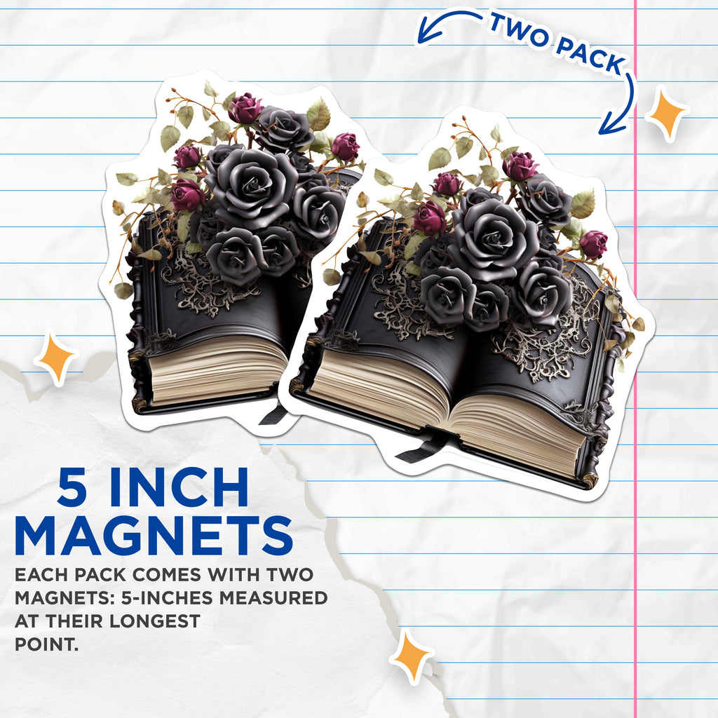 (2 Pack) Gothic Book Magnets - Dark Academia Decor - Black Roses - Witchy Aesthetic - Literary Lover - Victorian Style - Fantasy Art - 5" - Durable Magnet - Made in USA - MAG38080