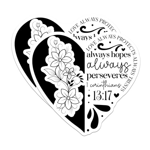 (2 Pack) Inspirational Love Stickers - Bible Verse Stickers - Heart Floral Stickers - 5" On Longest Side - Sticks to Smooth Flat Surfaces - Made in USA - BMCS3855