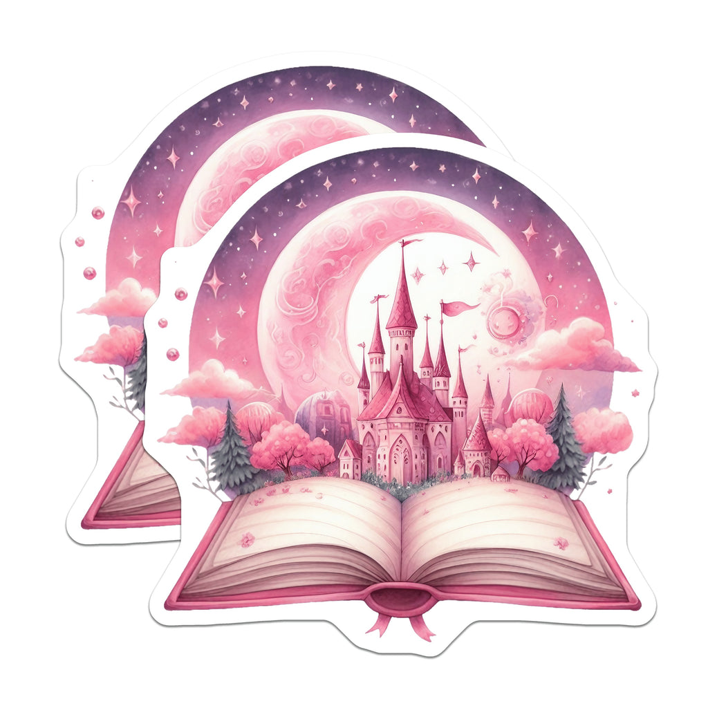 (2 Pack) Fairy Tale Book Magnets - Pink Castle Art - Fantasy Reading Decor for Bookworms - 5 Inches On Longest Side - Thick Durable Magnet - Made in USA - MAG39311