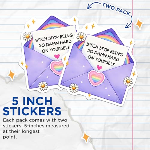(2 Pack) Motivational Stickers - Self Care Decal - Encouraging Message - 5" On Longest Side - Sticks to Smooth Flat Surfaces - Made in USA - BMCS7521