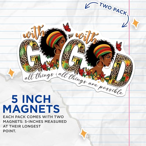 (2 Pack) with God All Things are Possible Magnets - Inspirational Quote - Motivational Decor - Faith-Based Art - 5" On Longest Side - for Cars, Fridges, Toolboxes - Made in USA - MAG7856