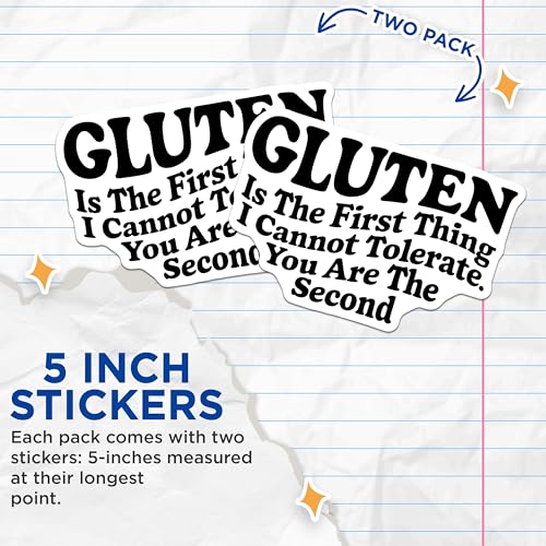 (2 Pack) Gluten Humor Stickers - Sarcastic Quote Stickers - Funny Gluten Free Stickers for Laptops Water Bottles - 5" On Longest Side - Sticks to Smooth Flat Surfaces - Made in USA - BMCS4628