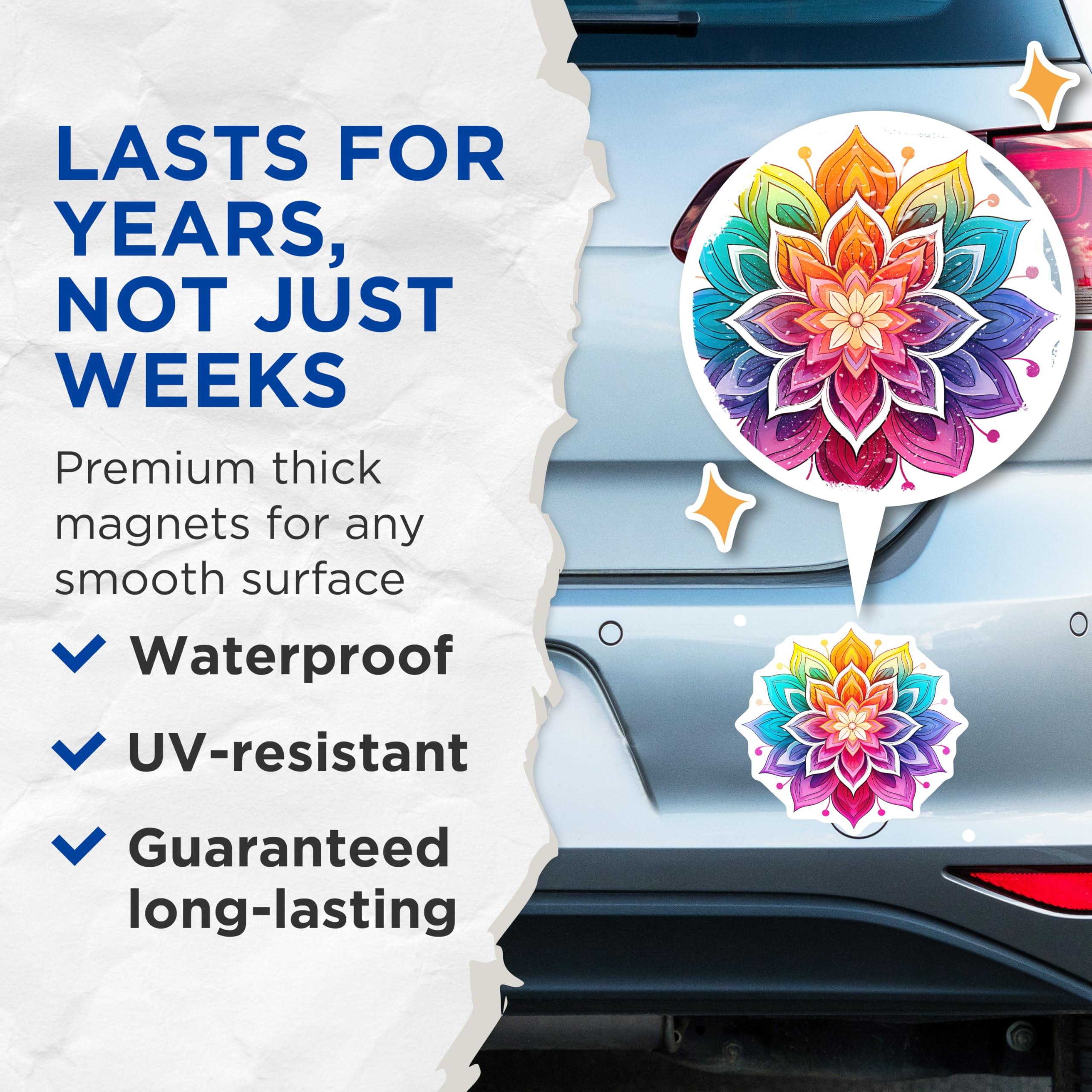 (2 Pack) Rainbow Mandala Magnets - Vibrant Floral Meditation Art - Spiritual Bohemian Decor - Yoga Inspiration - Home Accent - 5 Inches On Longest Side - Thick Durable Magnet - Made in USA - MAG21361