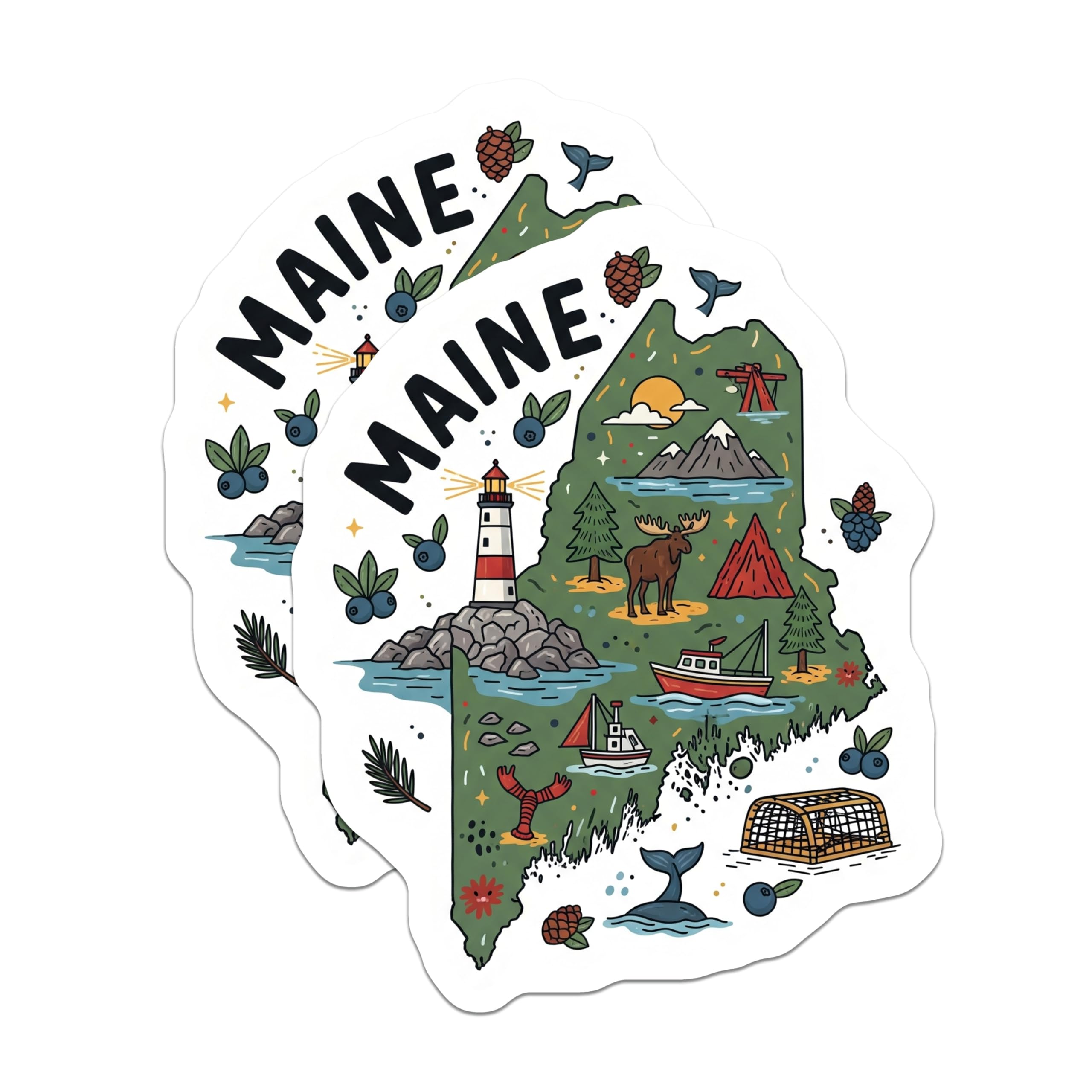(2 Pack) Maine Map Magnets - Vacation Souvenir - Maine Lover Decor - 5" On Longest Side - Premium Magnet - for Cars, Refrigerators, Toolboxes, Lockers - Made in USA - MAG14975