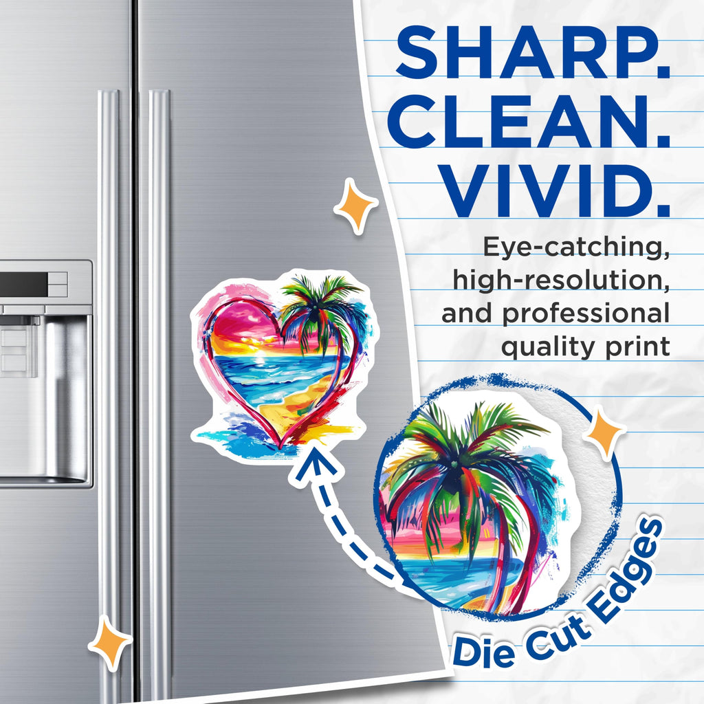 (2 Pack) Beach Sunset Magnets - Tropical Heart Art - Vacation Lover Decor - Coastal Kitchen Accessory - 5 Inches On Longest Side - Thick Durable Magnet - Made in USA - MAG26353