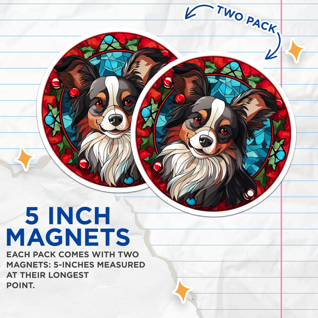 (2 Pack) Australian Shepherd Magnets - Stained Glass Dog Art - Christmas Holiday Decor - 5 Inches On Longest Side - Thick Durable Magnet - Made in USA - MAG26617