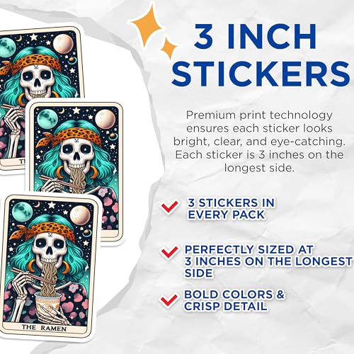 (3 Pack) Ramen Skeleton Decals - Noodle Lover - Funny Laptop Decals - 3 Inches On Longest Side - Easy Peel & Apply - Made in USA - 3MCS4252