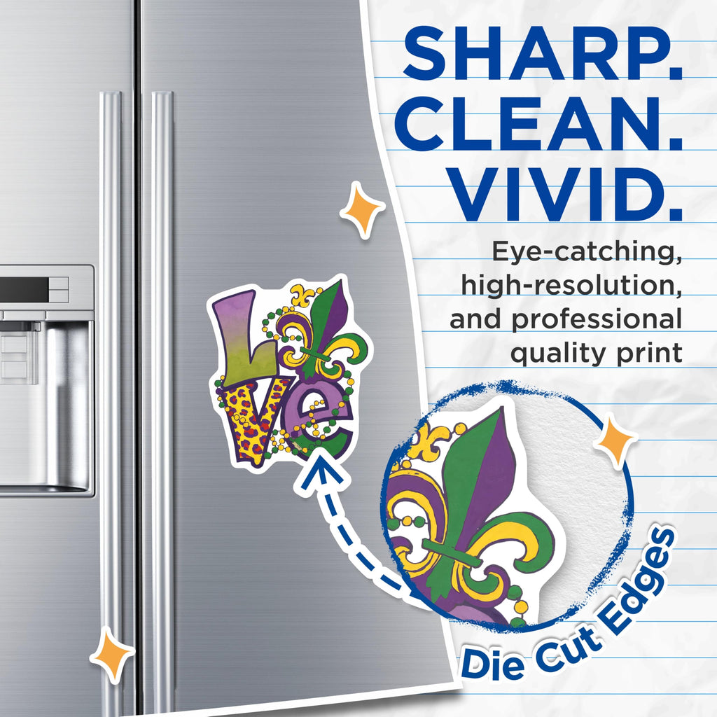 (2 Pack) Mardi Gras Love Magnets - Fleur de Lis Decor - Carnival Celebration Accessories - 5" On Longest Side - Premium Magnet - for Cars, Refrigerators, Toolboxes, Lockers - Made in USA - MAG15336