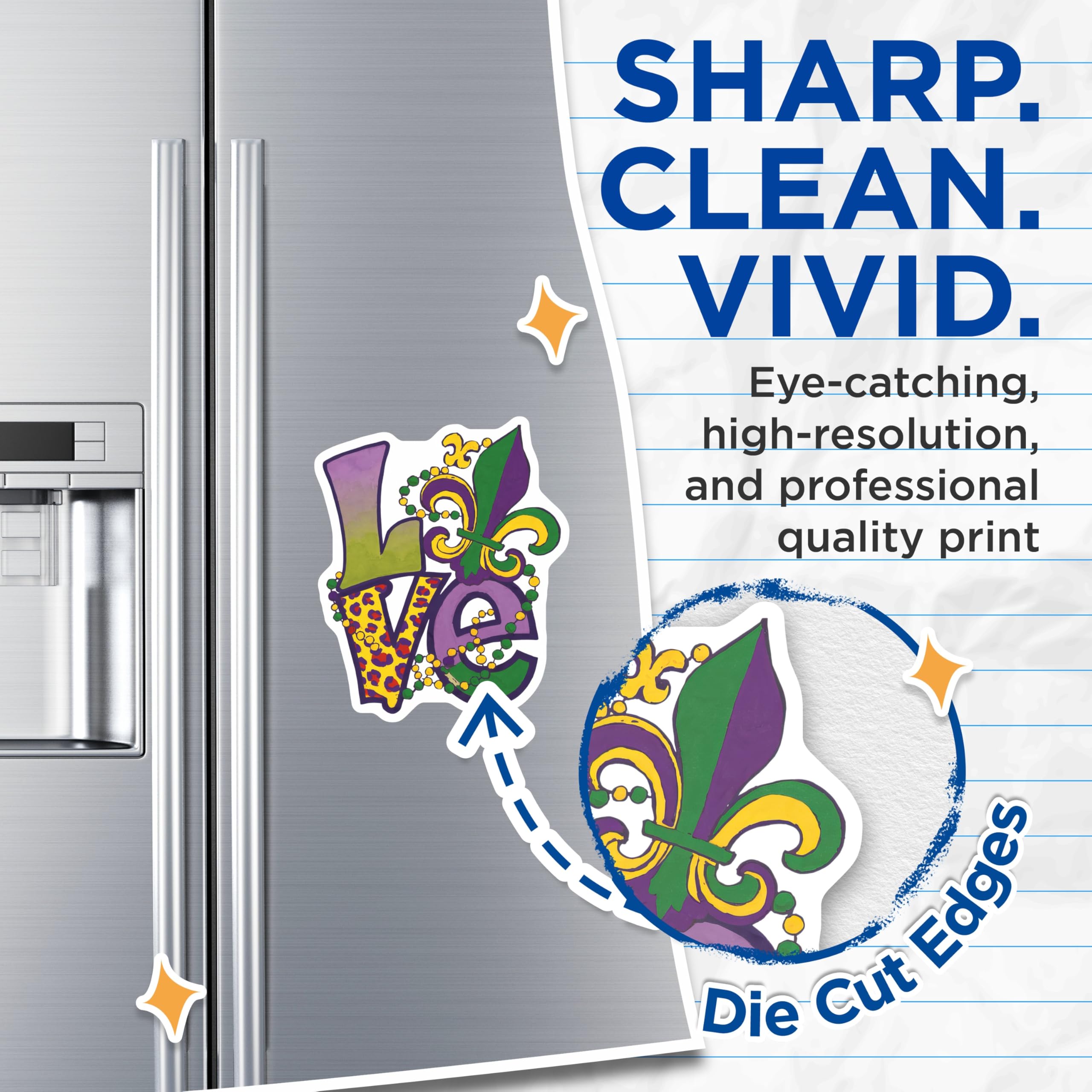 (2 Pack) Mardi Gras Love Magnets - Fleur de Lis Decor - Carnival Celebration Accessories - 5" On Longest Side - Premium Magnet - for Cars, Refrigerators, Toolboxes, Lockers - Made in USA - MAG15336