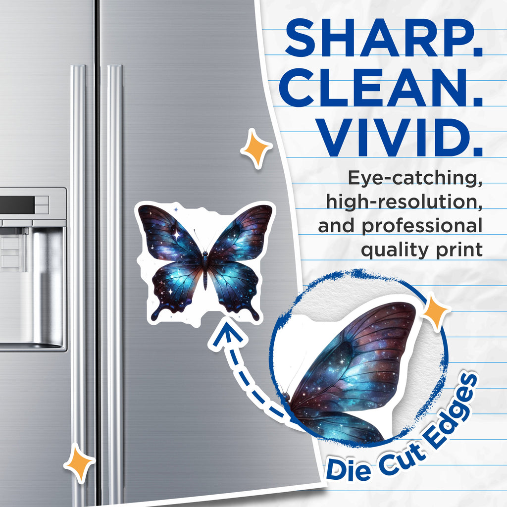 (2 Pack) Galaxy Butterfly Magnets - Celestial Moth Refrigerator Decor - Space Themed Kitchen Accent Set - 5 Inches On Longest Side - Thick Durable Magnet - Made in USA - MAG37909