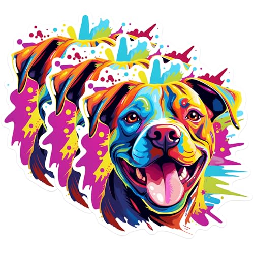 (3 Pack) Colorful Dog Decals - Pitbull Stickers - Laptop Decal - 3 Inches On Longest Side - Easy Peel & Apply - Made in USA - 3MCS0840