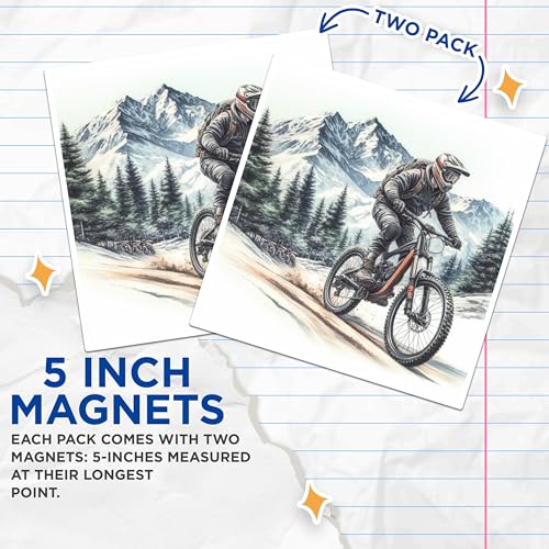 (2 Packs) Mountain Biking Riding in The Mountains Magnets - Mountain Biking - 5 Inches On Longest Side - Premium Magnet - for Fridges, Toolboxes, Cars - Made in USA - MAG2496