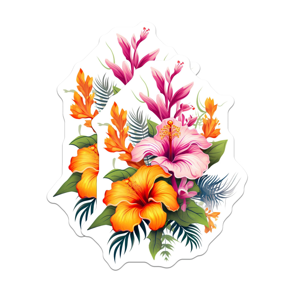 (2 Pack) Tropical Flowers Magnets - Hibiscus Bloom Decor - Exotic Floral Refrigerator Art - 5 Inches On Longest Side - Thick Durable Magnet - Made in USA - MAG19803