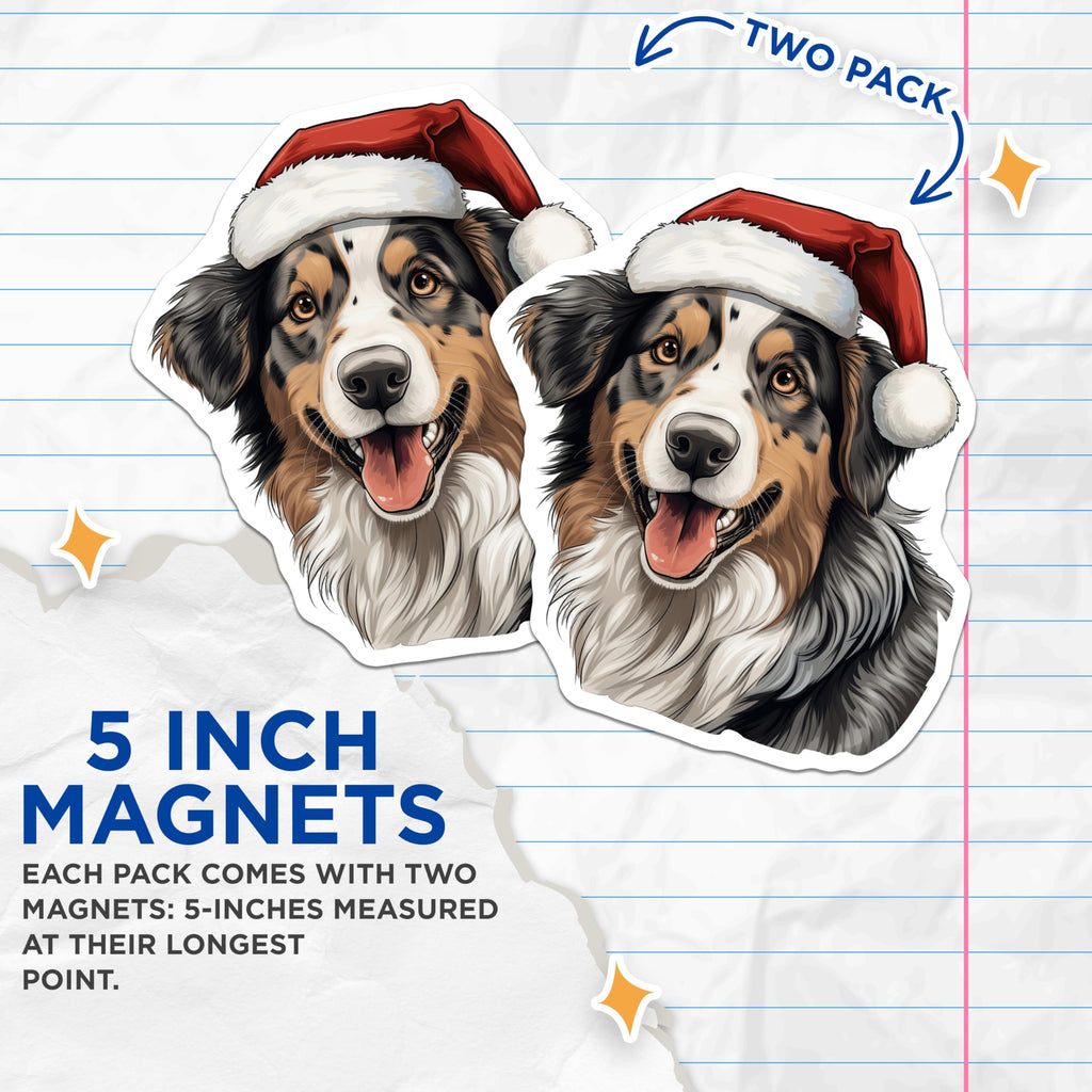 (2 Pack) Australian Shepherd Magnets - Christmas Dog Decor - Holiday Pet Art - 5 Inches On Longest Side - Thick Durable Magnet - Made in USA - MAG27668