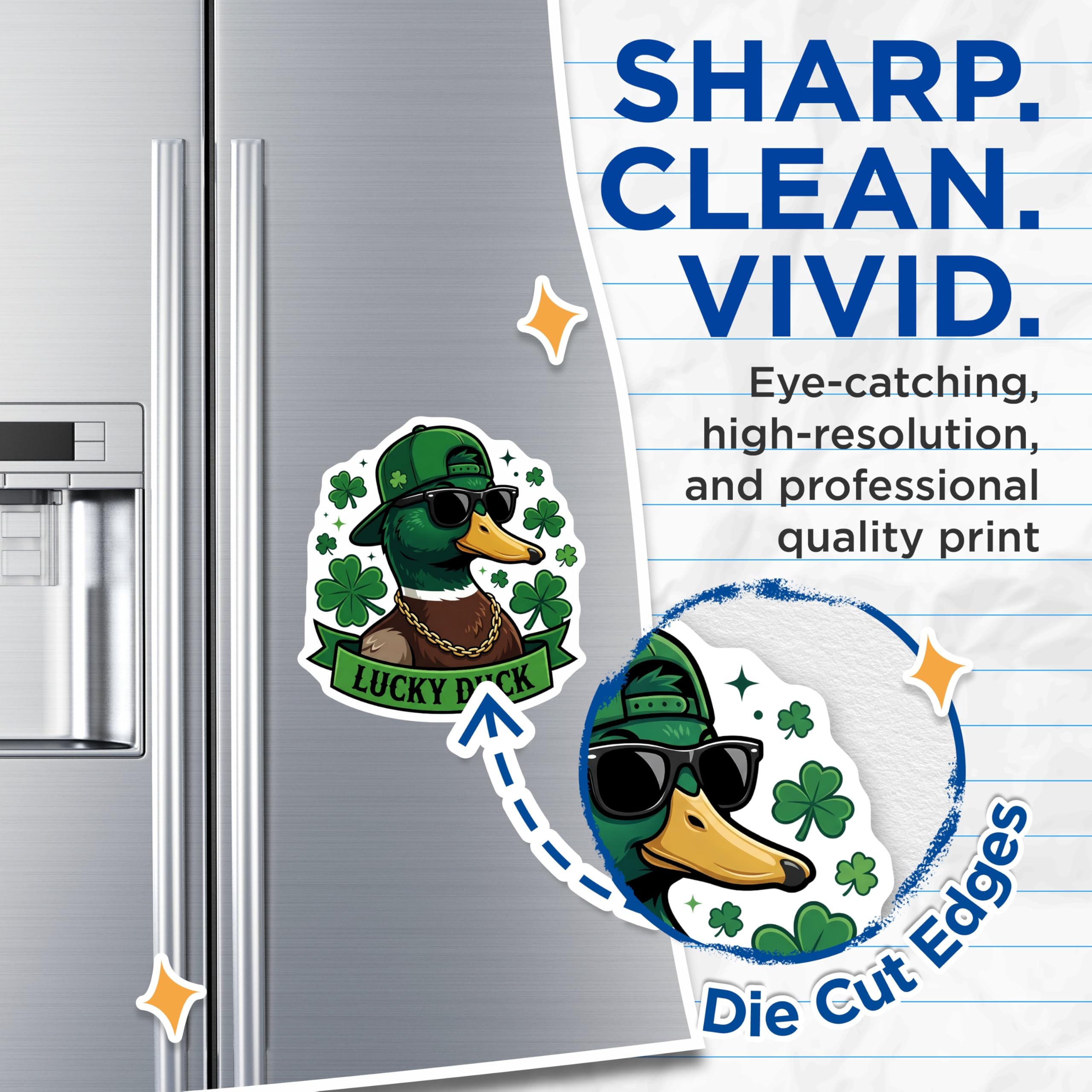 (2 Pack) Duck Magnets - Lucky Duck - St Patricks Day Decor - 5" On Longest Side - Premium Magnet - for Cars, Refrigerators, Toolboxes, Lockers - Made in USA - MAG15462
