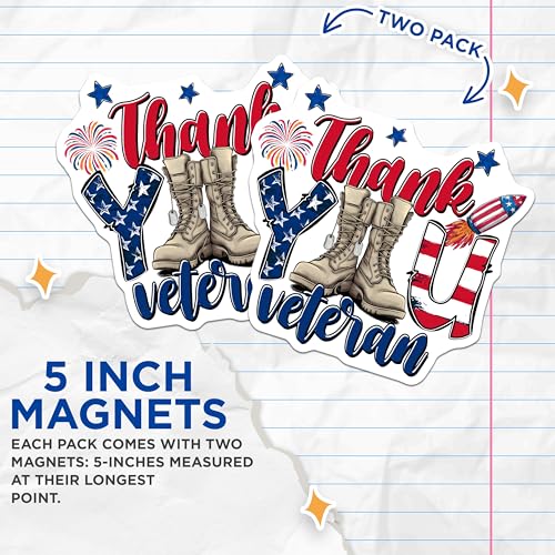 (2 Pack) Thank You Veteran Magnets Magnets - 5" On Longest Side - Made in USA - Sticks to Refrigerators & Metal Surfaces - MAG8357