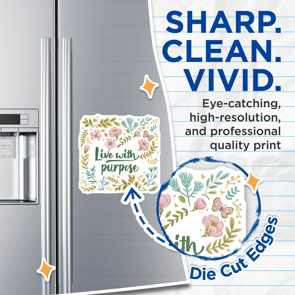 (2 Pack) Live with Purpose Magnets - Motivational Floral Decor - Inspirational Refrigerator Magnet - Nature Inspired Art - 5 Inches On Longest Side - Thick Durable Magnet - Made in USA - MAG37349