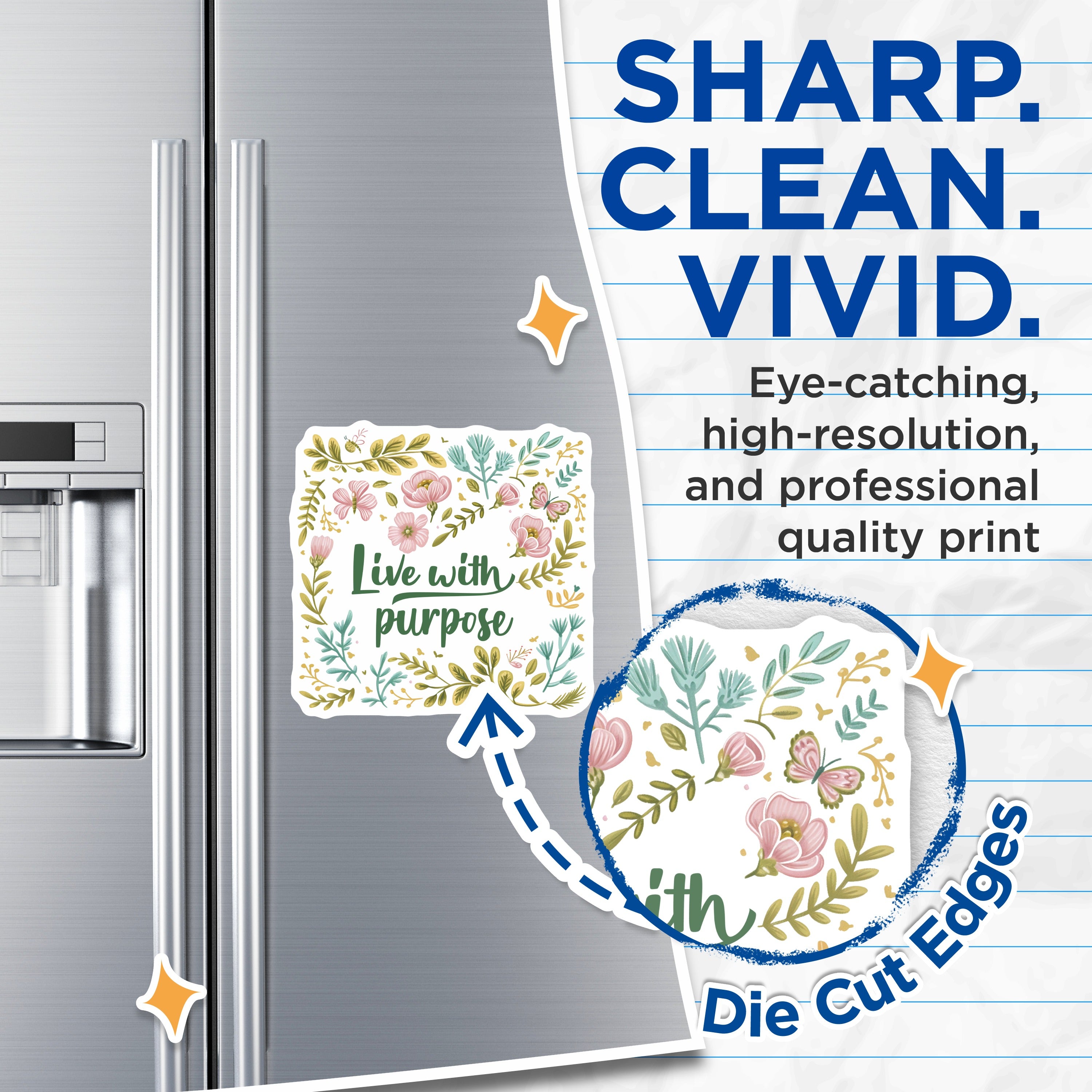 (2 Pack) Live with Purpose Magnets - Motivational Floral Decor - Inspirational Refrigerator Magnet - Nature Inspired Art - 5 Inches On Longest Side - Thick Durable Magnet - Made in USA - MAG37349