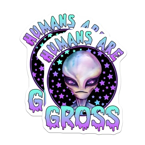 (2 Pack) Humans are Gross Magnets - Alien Art - Purple Green Stars - 5" On Longest Side - for Cars, Fridges, Toolboxes - Made in USA - MAG7763