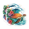 (2 Pack) Sea Turtle Magnets - Vibrant Tropical Hibiscus Flowers - Majestic Ocean Wave Creature Decor - 5 Inches On Longest Side - Thick Durable Magnet - Made in USA - MAG21515