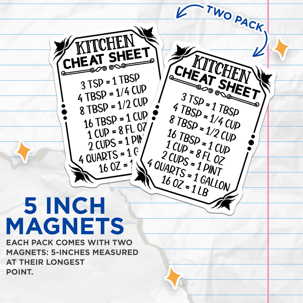 (2 Pack) Kitchen Conversion Magnets - Measurement Cheat Sheet - Baking Cooking Guide - Farmhouse Kitchen Decor - 5 Inches On Longest Side - Thick Durable Magnet - Made in USA - MAG36376