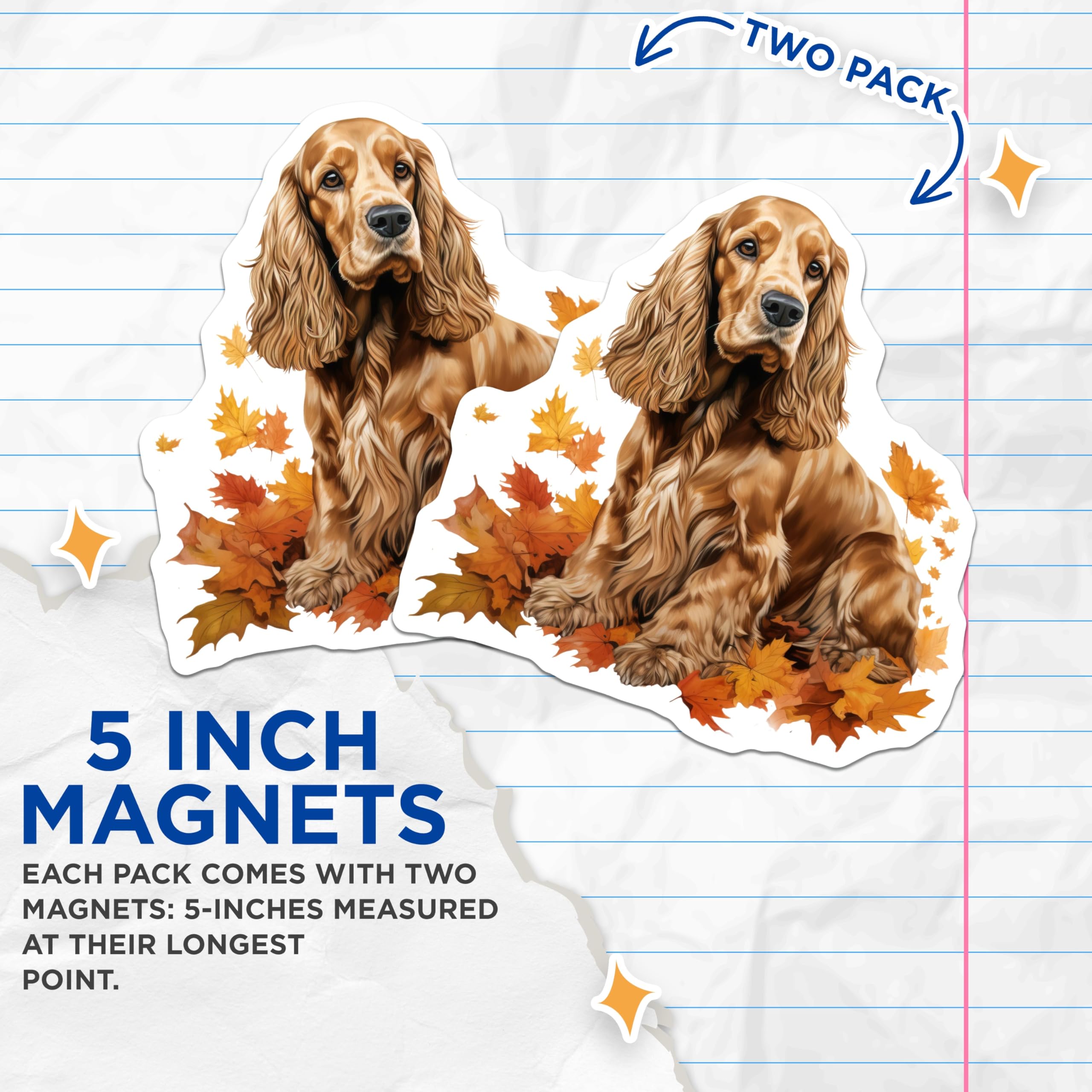 (2 Pack) Cocker Spaniel Magnets - Autumn Dog Decor - Fall Dog Lover Art - 5 Inches On Longest Side - Thick Durable Magnet - Made in USA - MAG28733