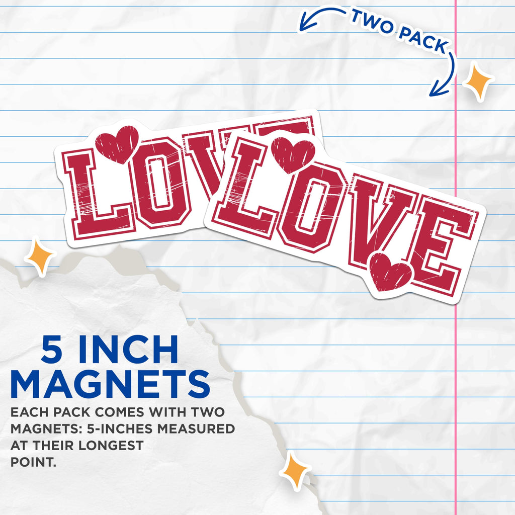 (2 Pack) Love Heart Magnets - Red Hearts - Valentine's Decor - 5" On Longest Side - Premium Magnet - for Cars, Refrigerators, Toolboxes, Lockers - Made in USA - MAG15676