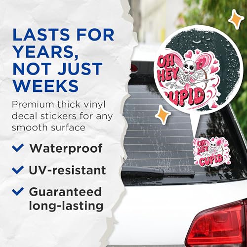 (2 Pack) Cupid Skeleton Stickers - Valentine Skull Stickers - Cute Skull Cupid Decal - 5" On Longest Side - Sticks to Any Smooth Flat Surface - Made in USA - BMCS3020