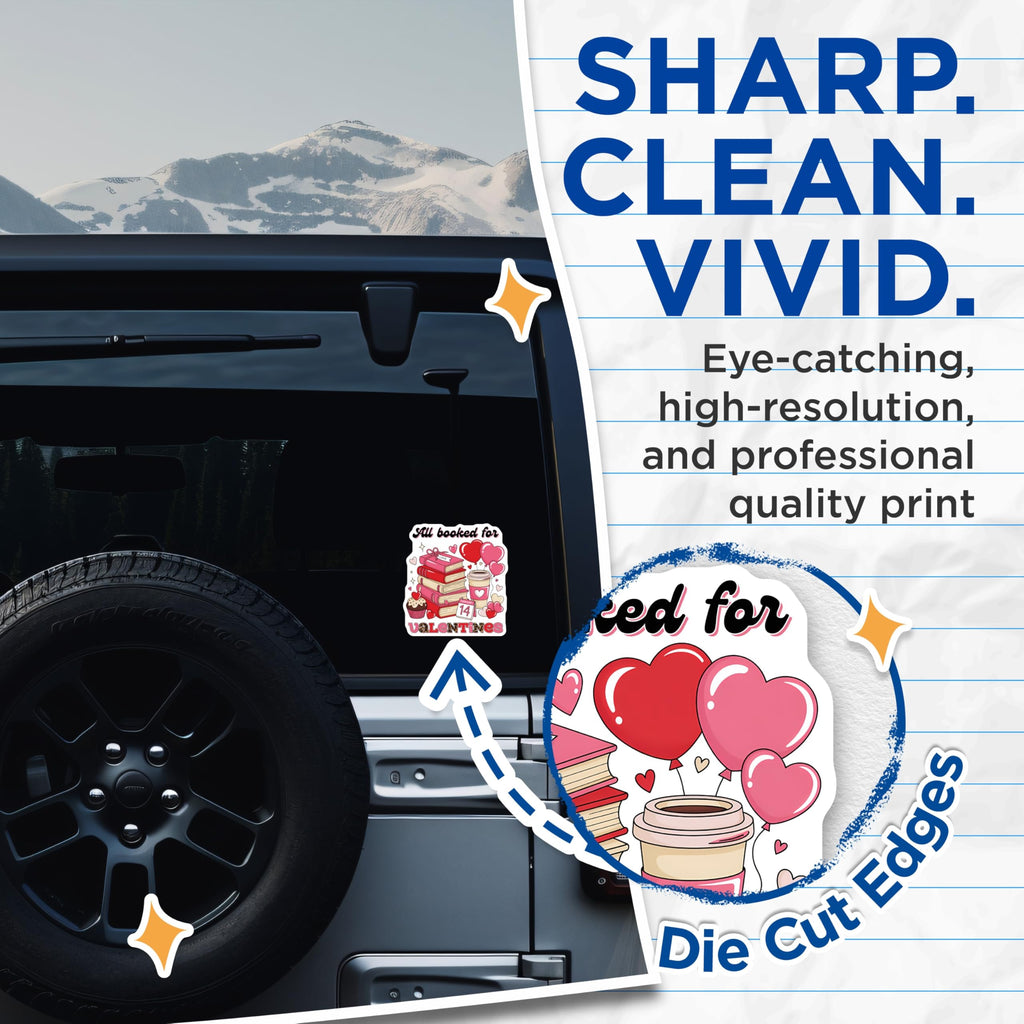 (2 Pack) Valentines Day Stickers - All Booked for Valentines - Love Stickers - 5" On Longest Side - Sticks to Smooth Flat Surfaces - Made in USA - BMCS17045