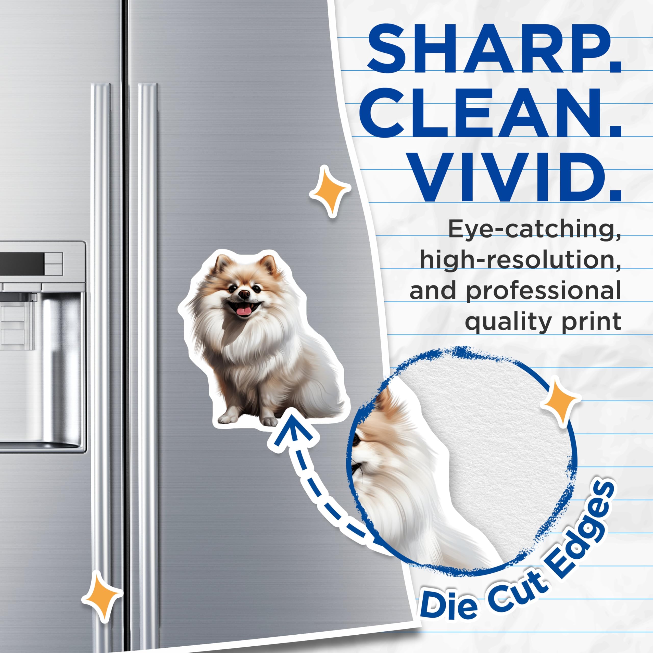 (2 Pack) Cute Pomeranian Magnets - Smiling Dog Decor - Fluffy Pet Lover Accessories - Dog Mom Presents - 5 Inches On Longest Side - Thick Durable Magnet - Made in USA - MAG27572